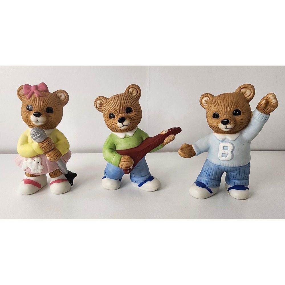 Homco Bear Figurines Set of 3 Sock Hop 50's #1421 Vintage Home Interiors 2.75"